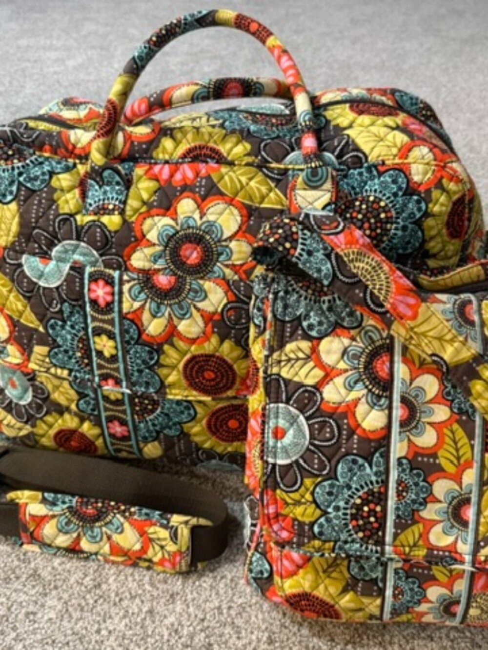 Vera Bradley Retired Flower Shower Large Duffel & Hipster 2 Pc Set